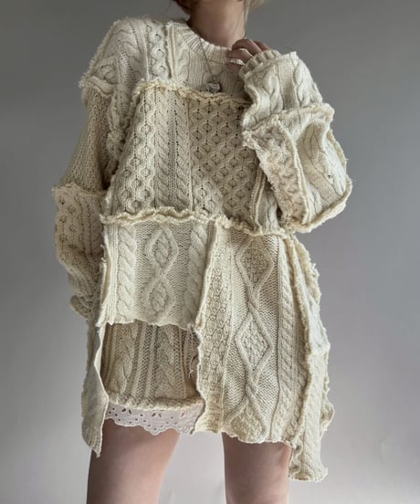 【RE;CIRCLE】 RE Aran Knit Patchwork Pullover Top / 251218-008
