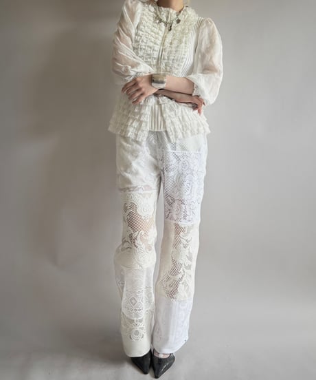 【RE;CIRCLE】 RE Crochet Lace Patch work Pants / 250731-010