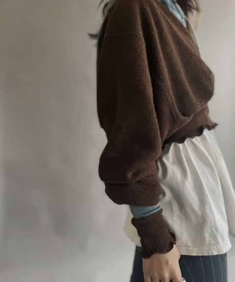 【RE;CIRCLE】 RE Acrylic Knit Cardigan + Hoodie Brown × Light Blue / 230220-010