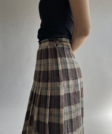 【USED】 Check Patterned Pleats Wool Skirt / 241019-033