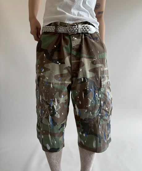 【USED】 Military Camouflage Painted Cut off Shorts  / 250719-010