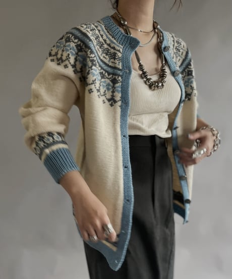 【USED】 Made in Norway Wool100% Tirolean Knit Top /240120-014