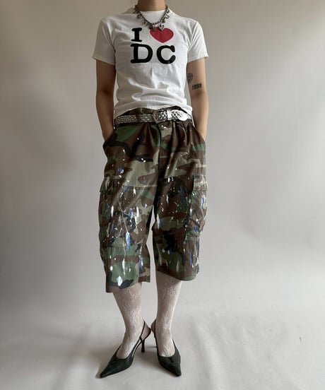 【USED】 Military Camouflage Painted Cut off Shorts  / 250719-010
