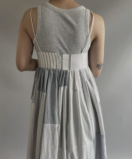 【RE;CIRCLE】 RE Patchwork Strip Shirt One-Piece / 230713-001