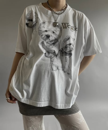 【USED】 Made in USA 90's Screen Stars Vest Dog Westie T-Shirt /240729-063