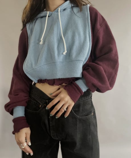 【RE;CIRCLE】 RE Acrylic Knit Cardigan + Hoodie Winered × Light Blue / 230220-002