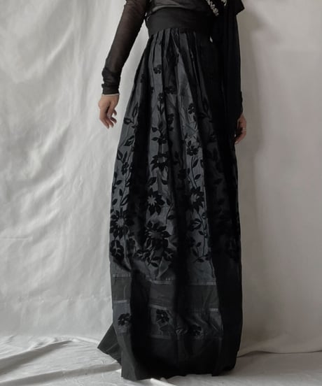 【USED】 Flower Patterned Poly Long Skirt/210921-032