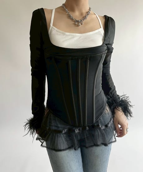 【USED】 HOUSE CB LONDON Fur Sleeve L/S Top /250419-024