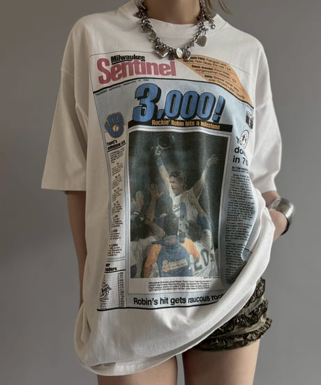 【USED】 Made in USA 92's HOLOUBEK Baseball Newspaper T-Shirt / 260607-028