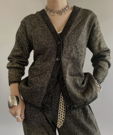 【USED】 Made in USA Lame Knit Cardigan Top  /240414-016