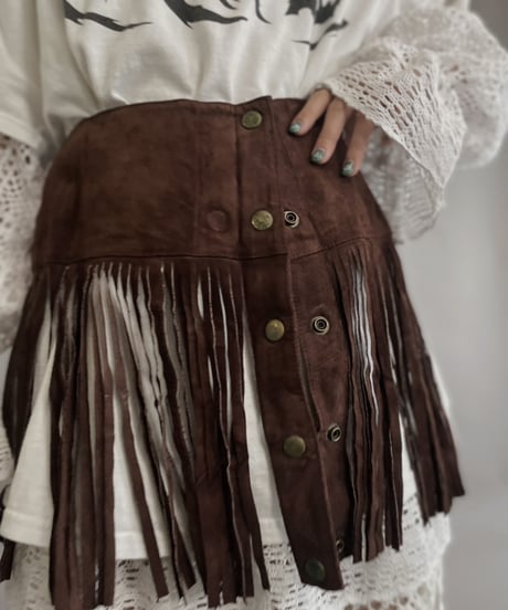 【USED】 Suede Leather Skirt Brown / 230304-011