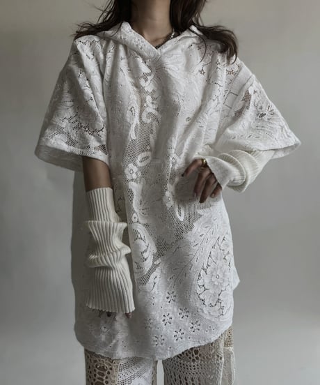 【RE;CIRCLE】 RE Crochet Lace S/S Hoodie / 220427-026