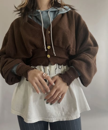 【RE;CIRCLE】 RE Acrylic Knit Cardigan + Hoodie Brown × Light Blue / 230220-010