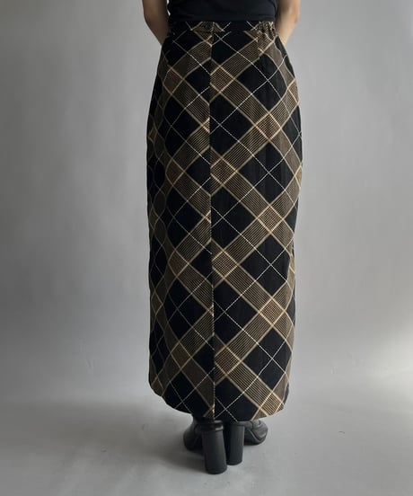 【USED】 Check Patterned Velour Skirt / 241019-025