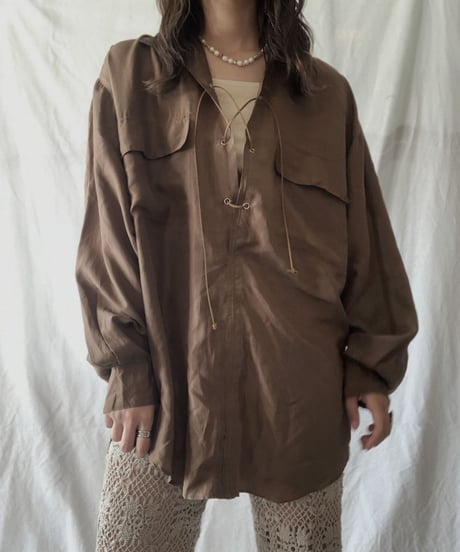 【RE;CIRCLE】 RE Lace Up Silk Pullover Shirt②/210611-014