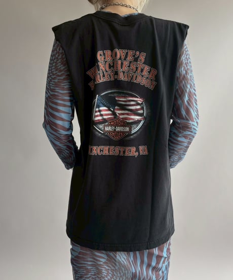 【USED】 Made In USA HARLEY-DAVIDSON Cut Off N/S Tee / 260418-029
