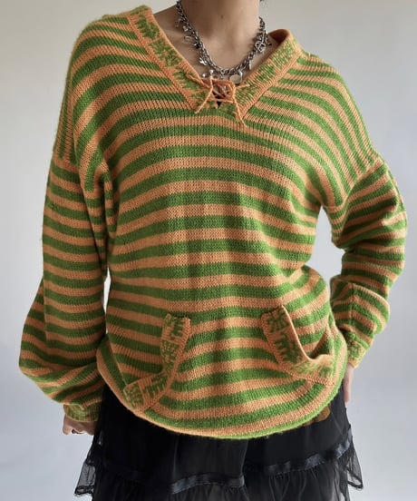 【USED】 ALPACA 100% Stripe knit Top /250111-007