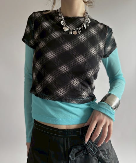 【USED】 Check Pattern H/S Sheer Top / 260425-006