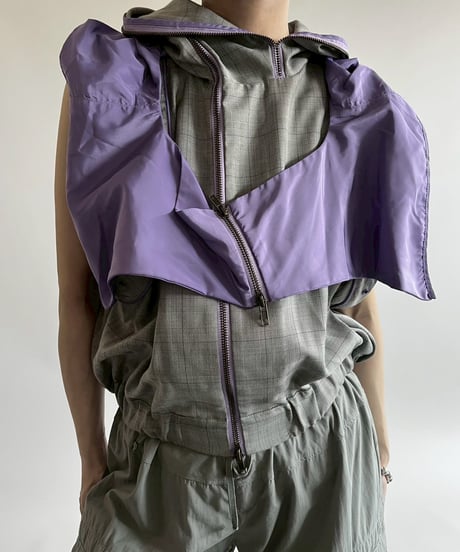 【USED】 Check Pattern Gimmick Hooded Vest / 250526-015