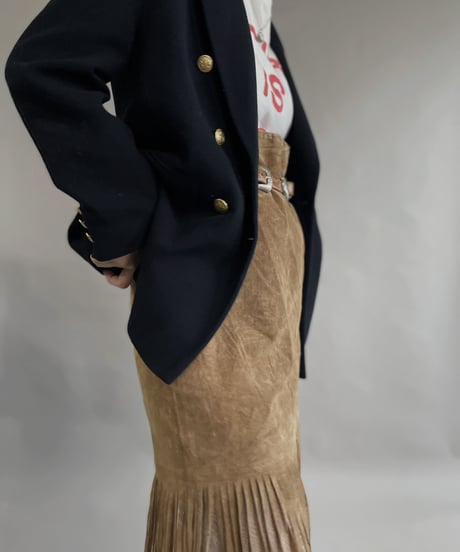 【USED】 Suede Leather Middle Skirt Beige / 230304-016