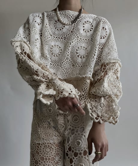 【RE;CIRCLE】 RE Crochet Lace Patchwork Tops / 220427-020