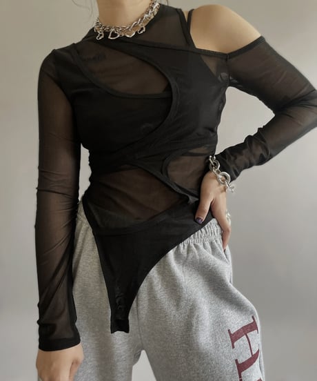 【USED】 Design Sheer Leotard Top/240414-023