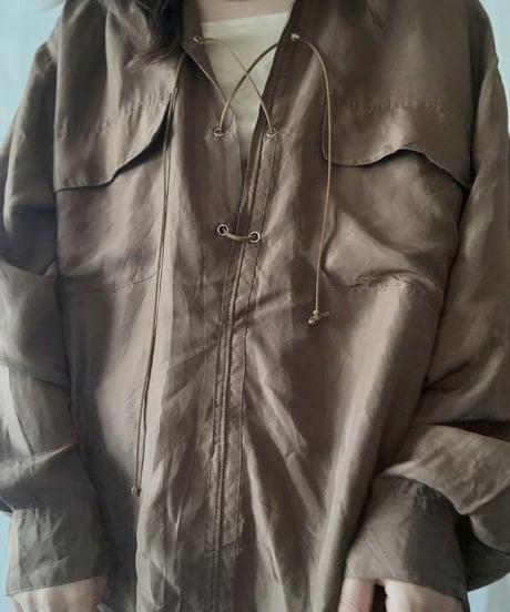 【RE;CIRCLE】 RE Lace Up Silk Pullover Shirt②/210611-014