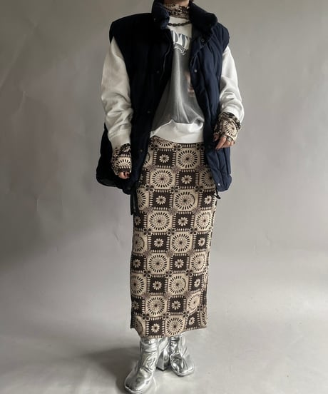 【USED】 Flower Patterned Sleeve Convertible Tight Long One-Piece /241130-003