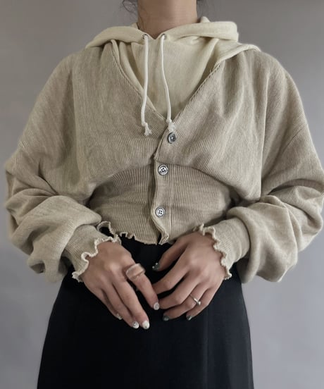【RE;CIRCLE】 RE Acrylic Knit Cardigan + Hoodie White × Beige / 230220-012