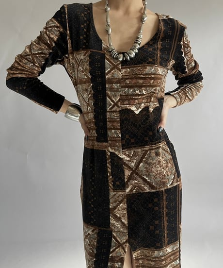 【USED】 Patterned Velour One-Piece /241214-010