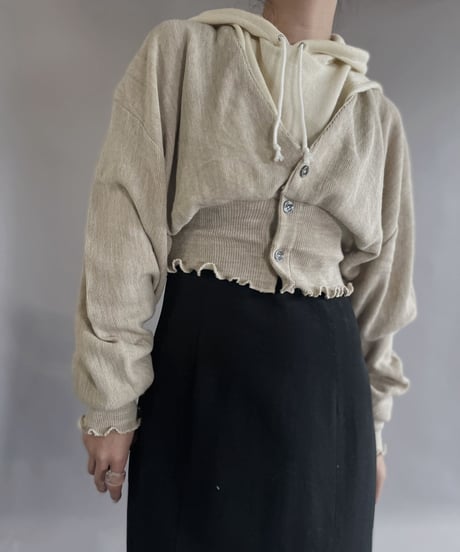 【RE;CIRCLE】 RE Acrylic Knit Cardigan + Hoodie White × Beige / 230220-012