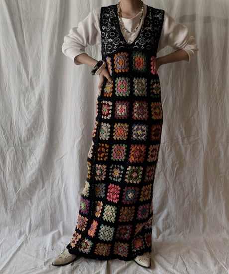【RE;CIRCLE】 Remake Granny Knit N/S One-piece①/210331-011