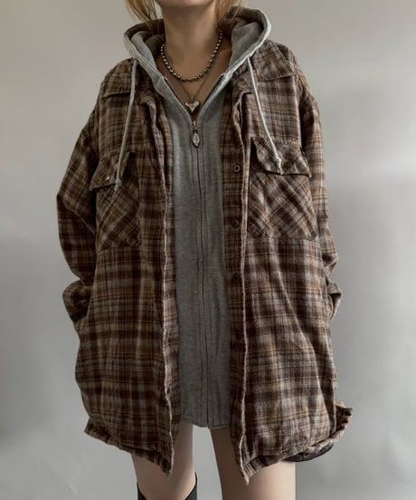 【USED】 Dickies Cotton Flannel Hooded Shirt Jacket /251025-008