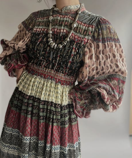 【RE;CIRCLE】 RE Indian Cotton Balloon Sleeved One-piece / 220901-002