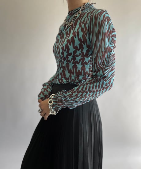 【USED】 Mugler Patterned Sheer L/S Top /241006-038