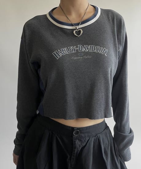 【USED】 Made in USA Harley-Davidson Cut Off L/S Top   /250426-006