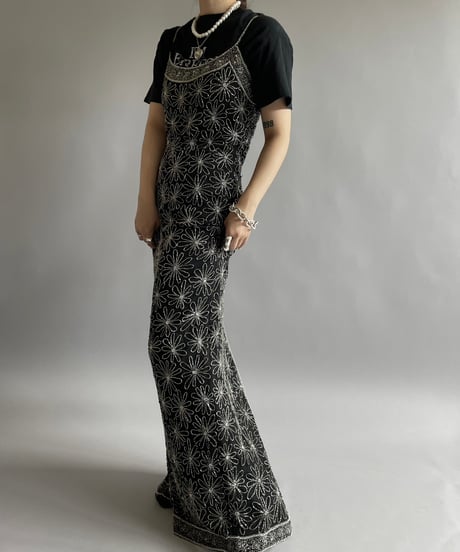 【USED】 Lame Patterned Camisole Long One-Piece /240810-014