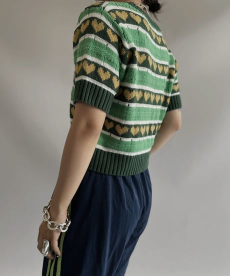 【USED】 S/S Heart Patterned Knit top / 230916-034