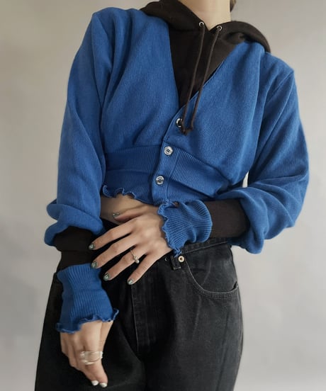 【RE;CIRCLE】 RE Acrylic Knit Cardigan + Hoodie Blue × Brown / 230220-004