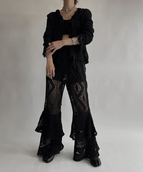 【RE;CIRCLE】 RE Crochet Black Pants / 220728-015