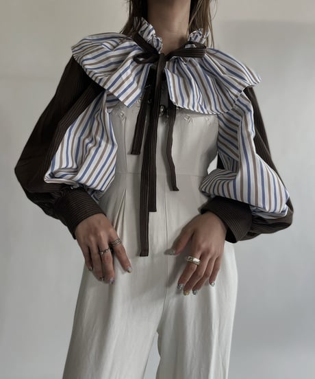 【RE;CIRCLE】 RE Striped Shirt Detachable Collar + Bolero / 220609-009