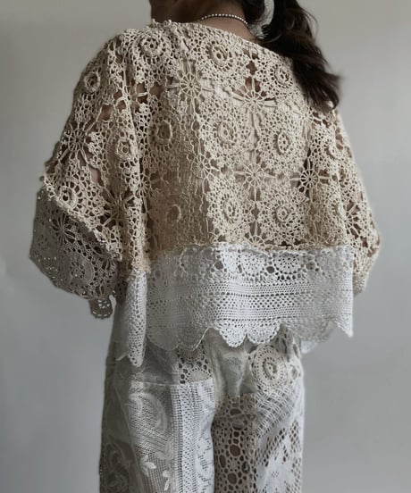 【RE;CIRCLE】 RE Crochet Lace Patchwork Tops / 220427-024