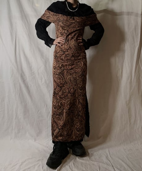 【USED】  Paisley Patterned Off Shoulder Dress/210310-029