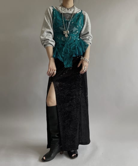 【USED】 Lace Patterned Sheer Camisole Top/240414-030