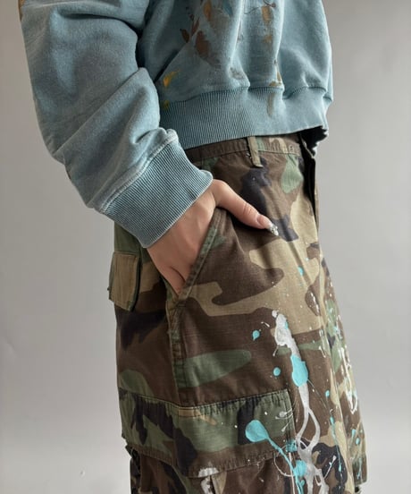 【USED】 Military Camouflage Cut Off Paint Pants /250925-010