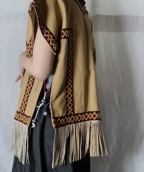 【USED】 Ethnic Fringe Poncho /210708-008