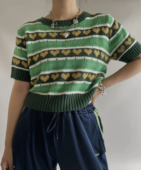 【USED】 S/S Heart Patterned Knit top / 230916-034