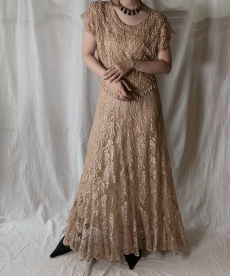 【USED】 USA Flower Patterned Lace Dress①/210429-024