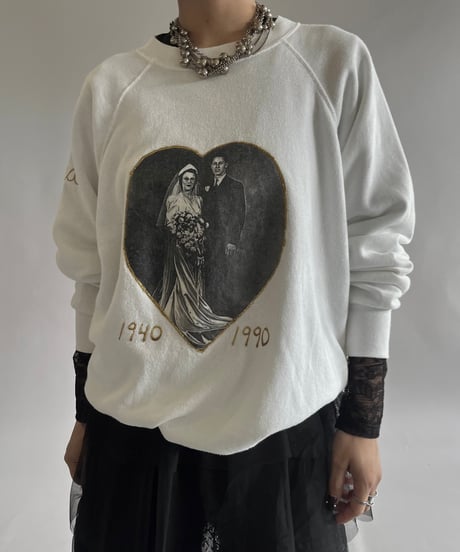【USED】 Made in USA 90's Wedding Print L/S Raglan Sweat Top /240928-019