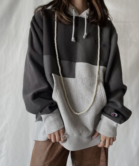 【USED】   Champion Reverse Weave Patch Work Hoodie/211007-031